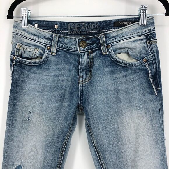 Rerock for Express Straight Jeans Womens 4 Light Wash - Picture 2 of 13